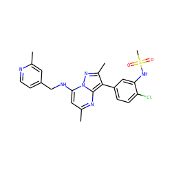 Cc1cc(CNc2cc(C)nc3c(-c4ccc(Cl)c(NS(C)(=O)=O)c4)c(C)nn23)ccn1 ZINC000211880122