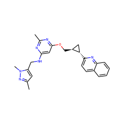 Cc1cc(CNc2cc(OC[C@H]3C[C@@H]3c3ccc4ccccc4n3)nc(C)n2)n(C)n1 ZINC000205833828