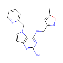 Cc1cc(CNc2nc(N)nc3ccn(Cc4ccccn4)c23)no1 ZINC001772635643