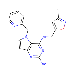 Cc1cc(CNc2nc(N)nc3ccn(Cc4ccccn4)c23)on1 ZINC001772624216