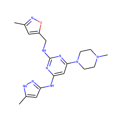 Cc1cc(CNc2nc(Nc3cc(C)[nH]n3)cc(N3CCN(C)CC3)n2)on1 ZINC000203008061