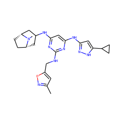 Cc1cc(CNc2nc(Nc3cc(C4CC4)[nH]n3)cc(NC3C[C@@H]4CC[C@H](C3)N4C)n2)on1 ZINC000203006798
