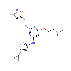 Cc1cc(CNc2nc(Nc3cc(C4CC4)[nH]n3)cc(OCCN(C)C)n2)on1 ZINC000167999769