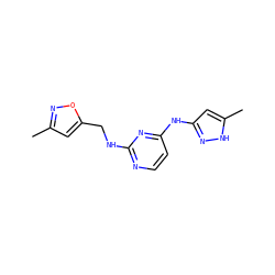 Cc1cc(CNc2nccc(Nc3cc(C)[nH]n3)n2)on1 ZINC000084741488
