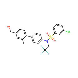 Cc1cc(CO)ccc1-c1ccc(N(CC(F)(F)F)S(=O)(=O)c2cccc(Cl)c2)cc1 ZINC000653917153