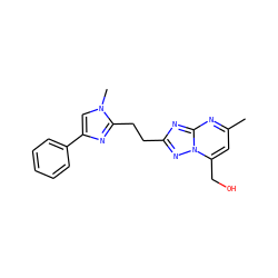 Cc1cc(CO)n2nc(CCc3nc(-c4ccccc4)cn3C)nc2n1 ZINC000113420730