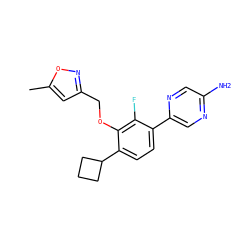 Cc1cc(COc2c(C3CCC3)ccc(-c3cnc(N)cn3)c2F)no1 ZINC000224560645