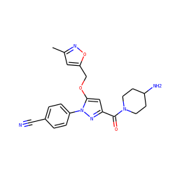Cc1cc(COc2cc(C(=O)N3CCC(N)CC3)nn2-c2ccc(C#N)cc2)on1 ZINC001772631807