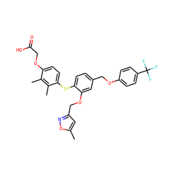 Cc1cc(COc2cc(COc3ccc(C(F)(F)F)cc3)ccc2Sc2ccc(OCC(=O)O)c(C)c2C)no1 ZINC000042921866