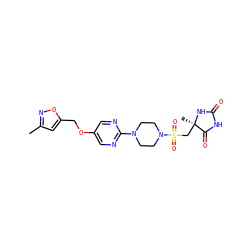 Cc1cc(COc2cnc(N3CCN(S(=O)(=O)C[C@@]4(C)NC(=O)NC4=O)CC3)nc2)on1 ZINC000096273610