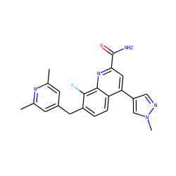 Cc1cc(Cc2ccc3c(-c4cnn(C)c4)cc(C(N)=O)nc3c2F)cc(C)n1 ZINC000221613794