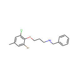 Cc1cc(Cl)c(OCCCNCc2ccccc2)c(Br)c1 ZINC000002821794