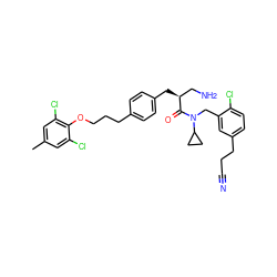 Cc1cc(Cl)c(OCCCc2ccc(C[C@@H](CN)C(=O)N(Cc3cc(CCC#N)ccc3Cl)C3CC3)cc2)c(Cl)c1 ZINC000049780715