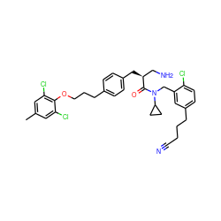 Cc1cc(Cl)c(OCCCc2ccc(C[C@@H](CN)C(=O)N(Cc3cc(CCCC#N)ccc3Cl)C3CC3)cc2)c(Cl)c1 ZINC000049783909