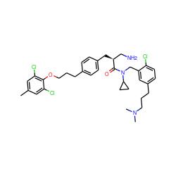 Cc1cc(Cl)c(OCCCc2ccc(C[C@@H](CN)C(=O)N(Cc3cc(CCCN(C)C)ccc3Cl)C3CC3)cc2)c(Cl)c1 ZINC000049781152
