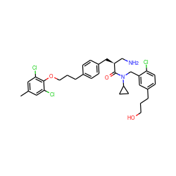 Cc1cc(Cl)c(OCCCc2ccc(C[C@@H](CN)C(=O)N(Cc3cc(CCCO)ccc3Cl)C3CC3)cc2)c(Cl)c1 ZINC000049781105