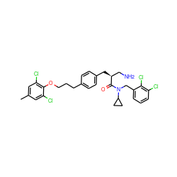 Cc1cc(Cl)c(OCCCc2ccc(C[C@@H](CN)C(=O)N(Cc3cccc(Cl)c3Cl)C3CC3)cc2)c(Cl)c1 ZINC000049781108