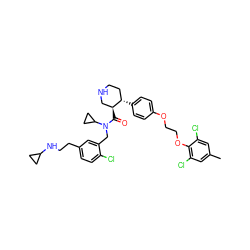 Cc1cc(Cl)c(OCCOc2ccc([C@H]3CCNC[C@@H]3C(=O)N(Cc3cc(CCNC4CC4)ccc3Cl)C3CC3)cc2)c(Cl)c1 ZINC000072147861