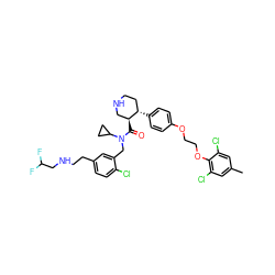 Cc1cc(Cl)c(OCCOc2ccc([C@H]3CCNC[C@@H]3C(=O)N(Cc3cc(CCNCC(F)F)ccc3Cl)C3CC3)cc2)c(Cl)c1 ZINC000072147862
