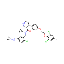 Cc1cc(Cl)c(OCCOc2ccc([C@H]3CCNC[C@@H]3C(=O)N(Cc3cc(CNC4CC4)ccc3Cl)C3CC3)cc2)c(Cl)c1 ZINC000072147863