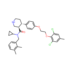 Cc1cc(Cl)c(OCCOc2ccc([C@H]3CCNC[C@@H]3C(=O)N(Cc3cccc(C)c3C)C3CC3)cc2)c(Cl)c1 ZINC000043151677
