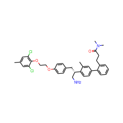 Cc1cc(Cl)c(OCCOc2ccc(C[C@@H](CN)c3ccc(-c4ccccc4CCC(=O)N(C)C)cc3C)cc2)c(Cl)c1 ZINC000064549029