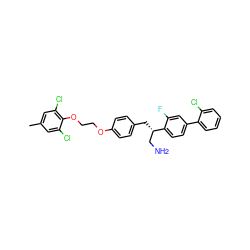 Cc1cc(Cl)c(OCCOc2ccc(C[C@@H](CN)c3ccc(-c4ccccc4Cl)cc3F)cc2)c(Cl)c1 ZINC000059031235