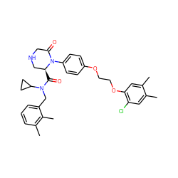 Cc1cc(Cl)c(OCCOc2ccc(N3C(=O)CNC[C@@H]3C(=O)N(Cc3cccc(C)c3C)C3CC3)cc2)cc1C ZINC000059585363