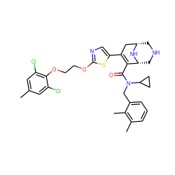 Cc1cc(Cl)c(OCCOc2ncc(C3=C(C(=O)N(Cc4cccc(C)c4C)C4CC4)[C@H]4CNC[C@@H](C3)N4)s2)c(Cl)c1 ZINC000042834705