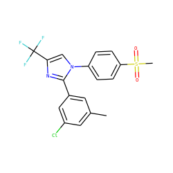 Cc1cc(Cl)cc(-c2nc(C(F)(F)F)cn2-c2ccc(S(C)(=O)=O)cc2)c1 ZINC000013762136