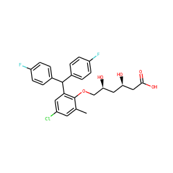 Cc1cc(Cl)cc(C(c2ccc(F)cc2)c2ccc(F)cc2)c1OC[C@@H](O)C[C@@H](O)CC(=O)O ZINC000013824672