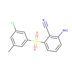 Cc1cc(Cl)cc(S(=O)(=O)c2cccc(N)c2C#N)c1 ZINC000000026879