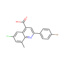 Cc1cc(Cl)cc2c(C(=O)O)cc(-c3ccc(Br)cc3)nc12 ZINC000001490481