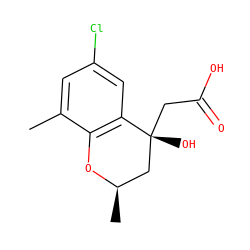 Cc1cc(Cl)cc2c1O[C@H](C)C[C@@]2(O)CC(=O)O ZINC000013456124