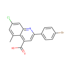 Cc1cc(Cl)cc2nc(-c3ccc(Br)cc3)cc(C(=O)O)c12 ZINC000027620096