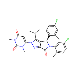 Cc1cc(Cl)ccc1[C@@H]1c2c(nn(-c3cc(=O)n(C)c(=O)n3C)c2C(C)C)C(=O)N1c1cc(Cl)ccc1C ZINC000206088026