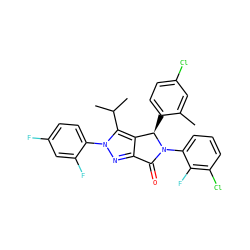 Cc1cc(Cl)ccc1[C@@H]1c2c(nn(-c3ccc(F)cc3F)c2C(C)C)C(=O)N1c1cccc(Cl)c1F ZINC000224102061