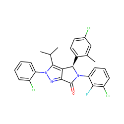 Cc1cc(Cl)ccc1[C@@H]1c2c(nn(-c3ccccc3Cl)c2C(C)C)C(=O)N1c1cccc(Cl)c1F ZINC000224912112