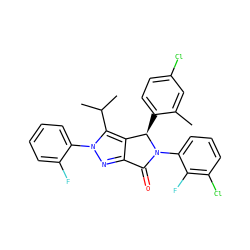 Cc1cc(Cl)ccc1[C@@H]1c2c(nn(-c3ccccc3F)c2C(C)C)C(=O)N1c1cccc(Cl)c1F ZINC000206156104