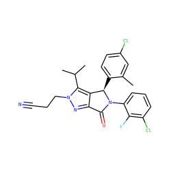 Cc1cc(Cl)ccc1[C@@H]1c2c(nn(CCC#N)c2C(C)C)C(=O)N1c1cccc(Cl)c1F ZINC000224075284