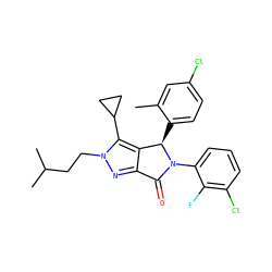 Cc1cc(Cl)ccc1[C@@H]1c2c(nn(CCC(C)C)c2C2CC2)C(=O)N1c1cccc(Cl)c1F ZINC000206139795