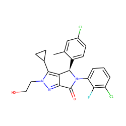 Cc1cc(Cl)ccc1[C@@H]1c2c(nn(CCO)c2C2CC2)C(=O)N1c1cccc(Cl)c1F ZINC000224075446
