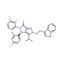 Cc1cc(Cl)ccc1[C@@H]1c2c(nn(CCc3c[nH]c4ccccc34)c2C(C)C)C(=O)N1c1cccc(Cl)c1F ZINC000206107031