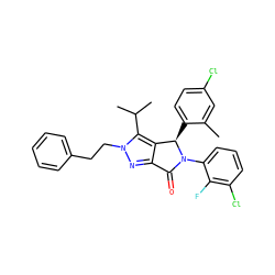 Cc1cc(Cl)ccc1[C@@H]1c2c(nn(CCc3ccccc3)c2C(C)C)C(=O)N1c1cccc(Cl)c1F ZINC000206129917