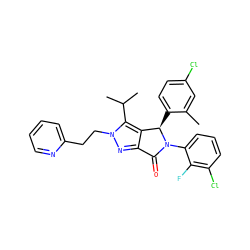 Cc1cc(Cl)ccc1[C@@H]1c2c(nn(CCc3ccccn3)c2C(C)C)C(=O)N1c1cccc(Cl)c1F ZINC000206103382