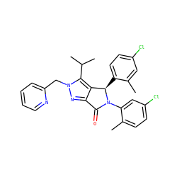 Cc1cc(Cl)ccc1[C@@H]1c2c(nn(Cc3ccccn3)c2C(C)C)C(=O)N1c1cc(Cl)ccc1C ZINC000206134357