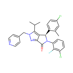 Cc1cc(Cl)ccc1[C@@H]1c2c(nn(Cc3ccncc3)c2C(C)C)C(=O)N1c1cccc(Cl)c1F ZINC000206134142