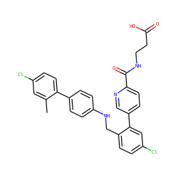 Cc1cc(Cl)ccc1-c1ccc(NCc2ccc(Cl)cc2-c2ccc(C(=O)NCCC(=O)O)nc2)cc1 ZINC000148421121