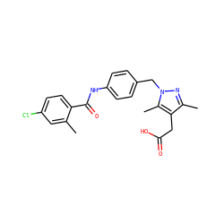 Cc1cc(Cl)ccc1C(=O)Nc1ccc(Cn2nc(C)c(CC(=O)O)c2C)cc1 ZINC000141614313