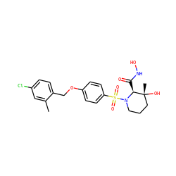 Cc1cc(Cl)ccc1COc1ccc(S(=O)(=O)N2CCC[C@@](C)(O)[C@@H]2C(=O)NO)cc1 ZINC001772650328